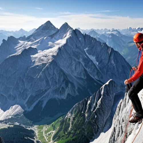 Home 11 **A majestic view from the Austrian Alps, specifically the Dachstein peak. Capture the feeling of accomplishment, with a climber overlooking the stunning panorama. Focus on the vastness of the mountain range and the beauty of the glaciers.** (Keywords: Austrian Alps, Dachstein, mountain peak, climber, panorama, glacier, accomplishment, scenic view)