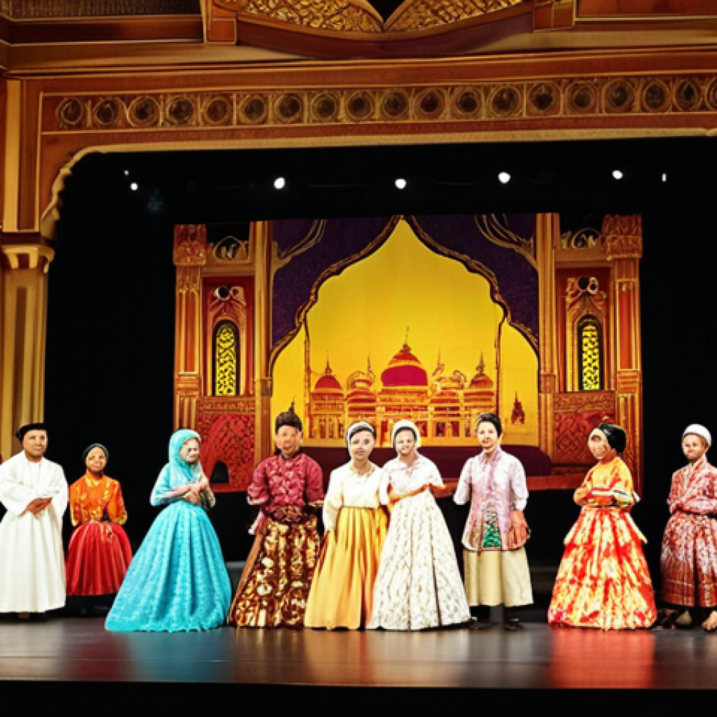 **Prompt:** A grand performance of Mozart's "The Marriage of Figaro" at Istana Budaya (Palace of Culture) in Kuala Lumpur, Malaysia. Capture the elegance of the opera house with Malay audience members in traditional batik clothing. Focus on the stage with vibrant costumes and dramatic lighting.
