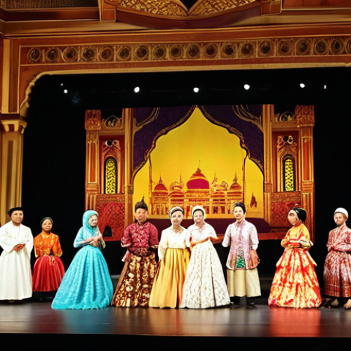 Home 6 **Prompt:** A grand performance of Mozart's "The Marriage of Figaro" at Istana Budaya (Palace of Culture) in Kuala Lumpur, Malaysia. Capture the elegance of the opera house with Malay audience members in traditional batik clothing. Focus on the stage with vibrant costumes and dramatic lighting.